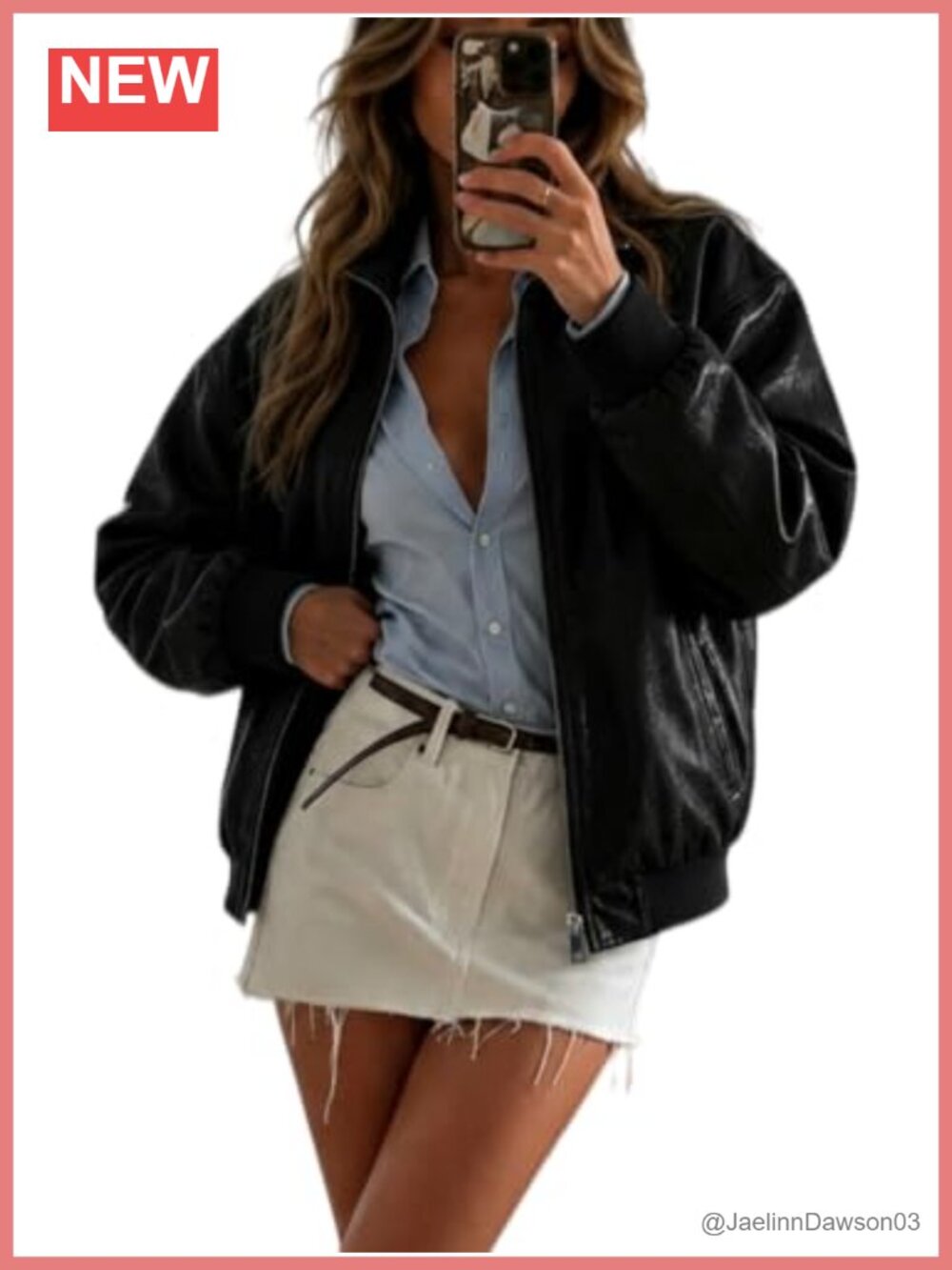 Oversize Faux Leather Moto Jacket Women's Zip Bomber Coat